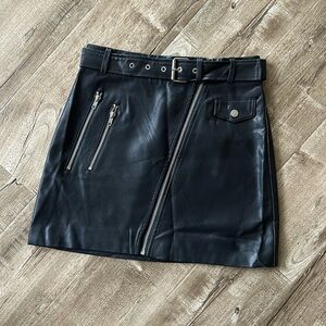 Forever 21 faux leather black motto zippered belted mini skirt small